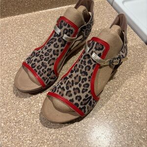 Naot Animal Print Heels with Red and Brown Highlights